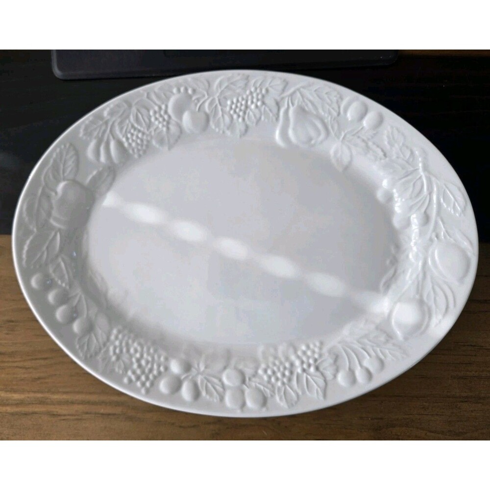 Gibson FRUIT China White Embossed Serving Platter Dishwasher/Microwave Safe